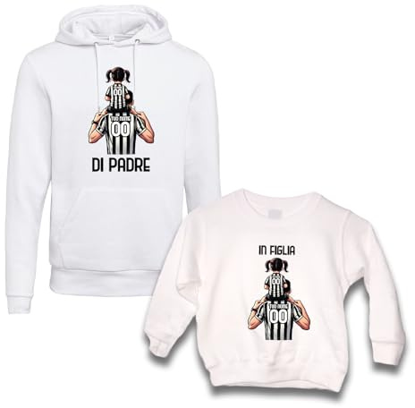 D&Vlab Coppia di Felpe Maglie di Padre in Figlia Idea Regalo per Il papà Squadre Tifosi di Calcio Bianco Neri Juventini