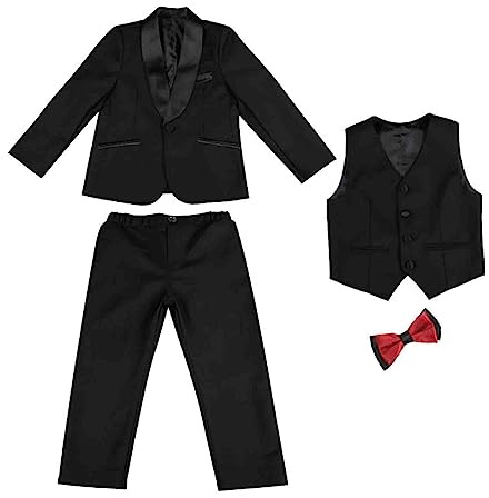 Genérico 2026 Niños pequeños bebés niños primavera verano algodón manga larga pantalones abrigo chaleco sólido 4 piezas traje ropa