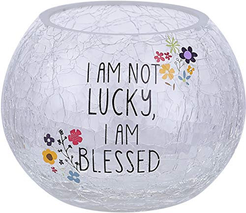 Pavilion Gift Company 5 Crackled Glass Tealight Holder, 5 Inch Round
