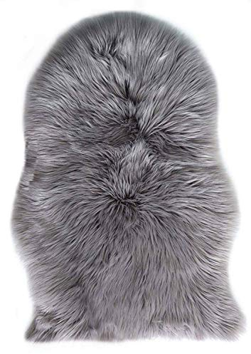 Ruedong Faux Lammfell Schaffell Teppich Lammfellimitat Teppich Longhair Fell Optik Nachahmung Wolle Bettvorleger Sofa Matte (Grau)