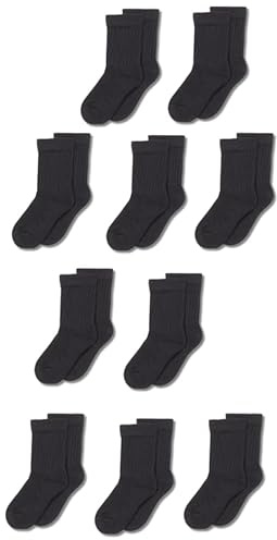 Amazon Essentials Chaussettes de Sport en Coton Mixte Enfante, 10 Paires, Noir, 4-5 Ans