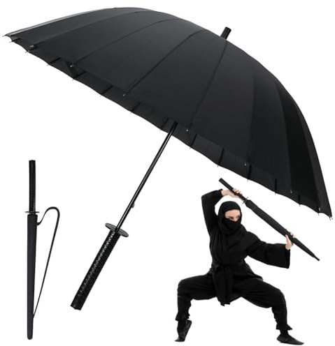 CoolChange Schwert Regenschirm Katana im klassischen Rundspeichen Design, Schwarz