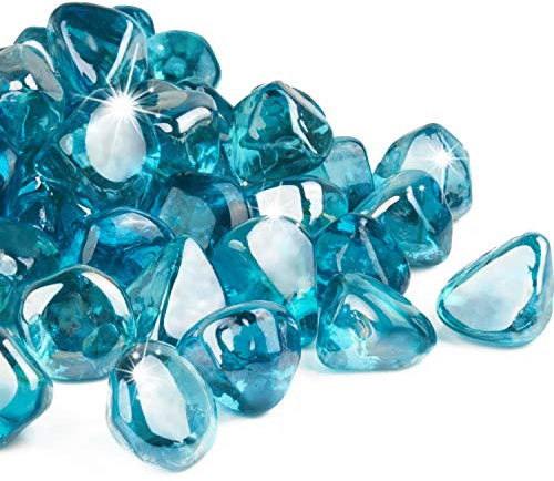 GASPRO Feuerglas-Diamanten, 9 kg, 2,5 cm, Glassteine für Gaskamin und Feuerstelle, Karibikblau, Hochglanz