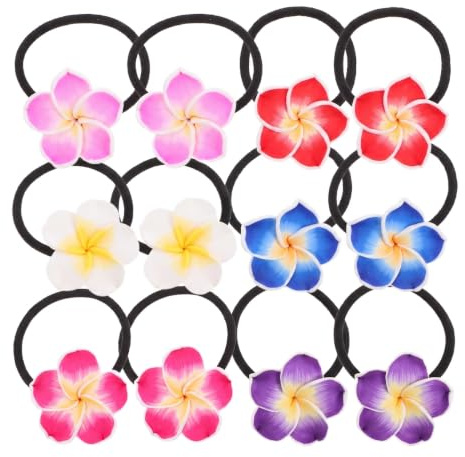 Lurrose 12pcs Plumeria Haargummis Bunte Hawaiianer Haar-Seil Hawaiianer Haar-Zusätze