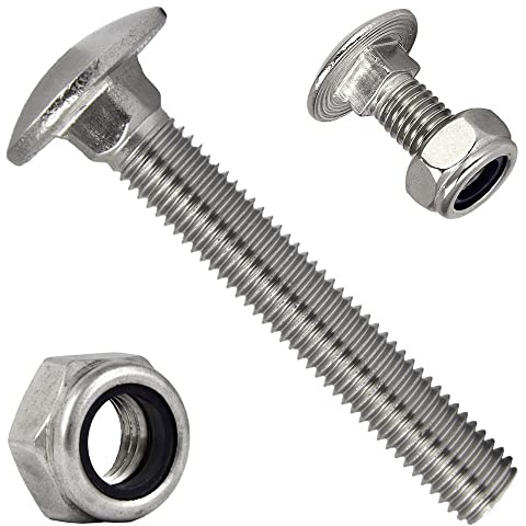 Flachrundschrauben mit Sicherungsmuttern Muttern M10x35 (10 Stück) Edelstahl Selbstsichernde DIN 603 / DIN 985 FASTON®