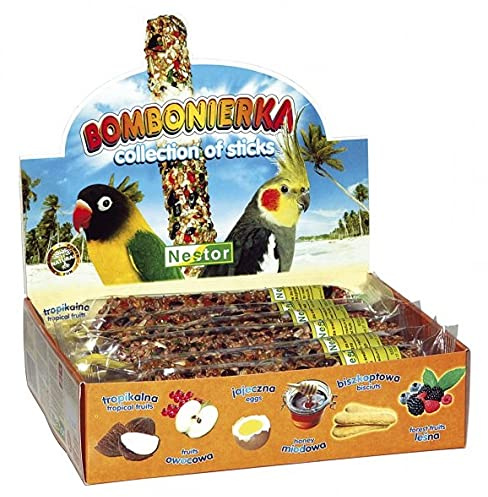 Bird Collection of Sticks Pet Birds Food Pack of 12 Budgie Canary Parrot Parakeet Finches Canaries Big Parrots Flask with Hooks (12x Parrots Collection of Sticks)
