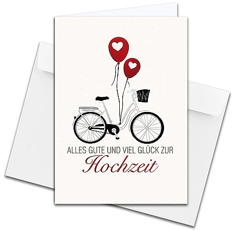 NEUSER PAPIER XXL Glückwunschkarte zur Hochzeit, DIN A4 - große Hochzeitskarte - 1 Stück - Set mit großem Umschlag DIN C4 - Fahrrad mit Luftballon