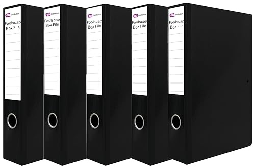Box File Pack of 5 Locked Storage Box Black A4 File- 75mm deep Foolscap Folder Black Box Files for Office Stationery Document Box File Organiser Foolscap Size