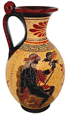 Greek Pottery Vase 22cm,Prometheus with Eagle,Goddess Artemis