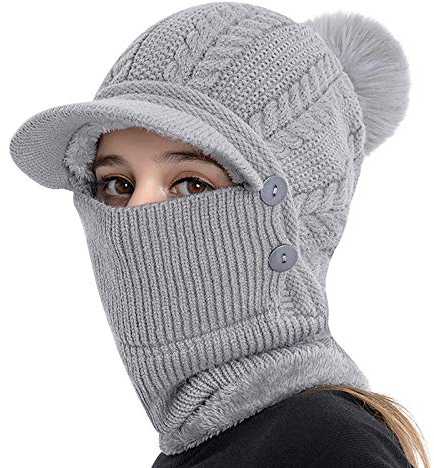 JIAHG Damen Winter Fliegermütze Trappermütze Winddicht Warm Wintermütze Strickmütze mit Ohrenklappen Russenmütze Skimütze für Snowboarden Skaten Radfahren