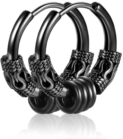 Clyhon Creolen Medizinischer Edelstahl Vintage Perforierter Knorpelschmuck Ohrring Creolen Geeignet für Männer und Frauen Punk Hip Hop Ohrringe Hypoallergen Schwarz
