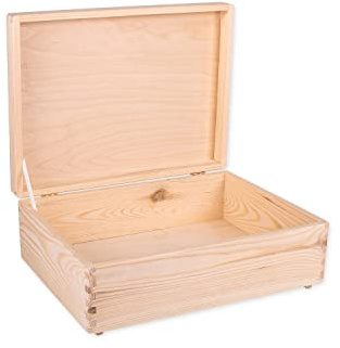 Unfinished Wood Box With Lid No Handles For Storage, Decoration, Organisation, Large Natural Wooden Craftsmanship, Rustic Home Decor, 40 x 30 x 14 cm.