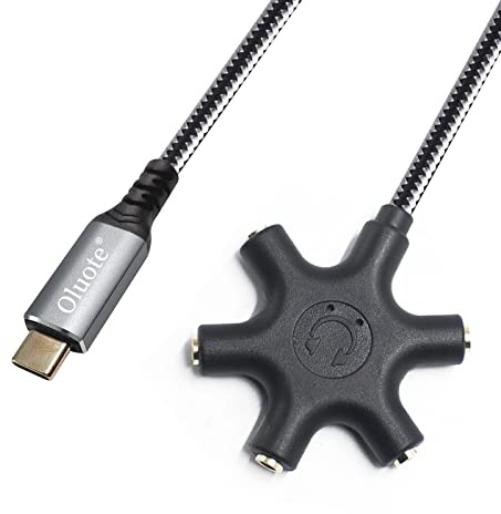 Oluote USB C Kopfhörer-Splitter USB C auf 3.5mm Audioadapter USB Typ C auf 3.5mm 5-Wege TRS Buchse Kompatibel mit Pixel 4 3 XL, Samsung Galaxy S22 S21 (5M)