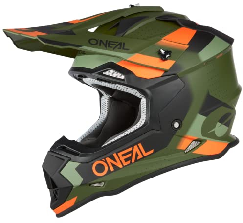O'NEAL | Motocross-Helm | MX Enduro | ABS-Schale, Lüftungsöffnungen für optimale Kühlung | 2SRS Helmet SPYDE V.23 | Erwachsene | Grün Schwarz Orange | Größe M (57/58 cm)