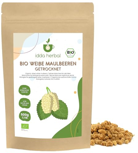 Mûres Séchées Blanches Biologiques (500g), Mûres Blanches de Culture Biologique, 100% Naturelles et Pures, Collation aux Fruits Prêtes à Manger, Végétaliennes