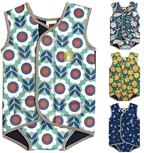 Swim Cosy Gilet per muta da bambino con protezione UPF50, in neoprene, design avvolgente per bambini/ragazze da 0 a 3 anni, unicorni, dinosauri, anatre (catena a margherite, M 6-18 mesi)