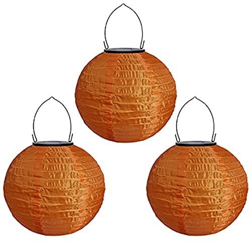 Yeehliny Solar Lampions Außen Wetterfest Solar LED Laterne Wasserdicht Nylon Garten Laterne Solarlaterne für außen Hängend Solarlampiongs Runder Lampenschirm Garten Deko Außendeko (20cm/3PCS/Orange)