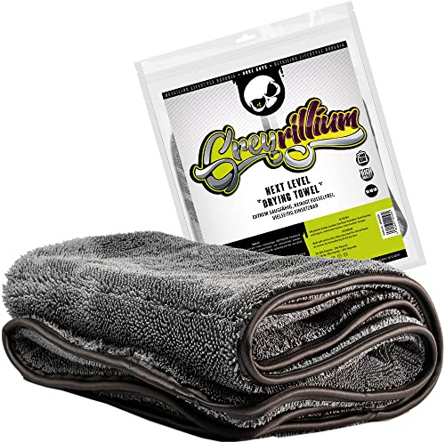Nuke Guys Grey Rillium | Ultra saugstarkes Trockentuch 1000 GSM grau 50x80cm | Satinrand, fusselfrei, abgerundete sanfte Fasern, kratzerfrei | Premium Mikrofasertuch für Auto Motorrad Fahrrad