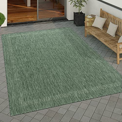 Paco Home Outdoor Teppich wetterfest & pflegeleicht Flachgewebe in Sisal-Optik mit Bordüre UV-beständig Modern für Balkon, Terrasse, Garten, Wohnzimmer, Grösse:300x400 cm, Farbe:Grün