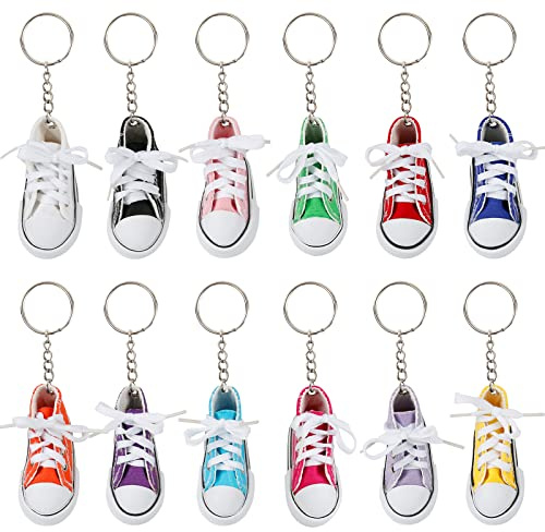 Victse Schuh Schlüsselanhänger, 12 Stück Mini Schlüsselanhänger Schuhe, Segeltuch Sneaker Schuh Schlüsselring für Frauen Girl Souvenir Geschenk (Farbe)