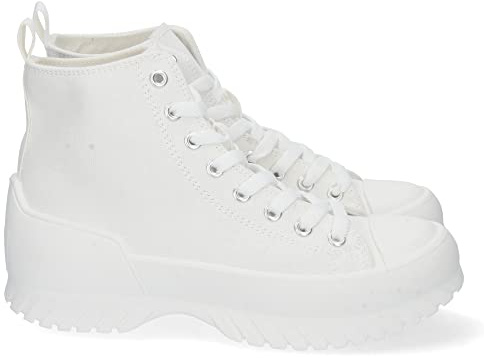 shoes&blues.es 69010-Zapatilla Abotinada para Mujer, Comoda, Estilo Bamba, con Material de Lona, y Cierre de Cordones, Otono Invierno 2022. Talla 41 Blanco