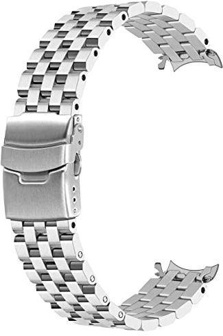 Juntan 20mm 22mm Curved Ends Watch Band Fünf Reihen Edelstahl Metall Ersatz Armband Schwarz Silber mit polierten Faltschließe für Männer Frauen