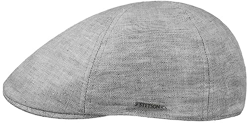 Stetson Texas Just Linen Flatcap Damen Herren Made in EU Leinen Baumwolle gefüttert Schirmmütze sechsgeteilt Metall-Emblem Frühling Sommer grau-meliert XL (60-61 cm)
