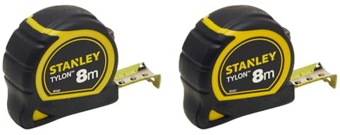 STANLEY Mètre 8 M X 25 mm Bi Matière Tylon - Boitier Ergonomique - Ruban en Acier & Mètre Tylon Boitier Bi Matière 8m x 25mm - Ruban Anti-Corrosion - Blocage du Ruban - Crochet 3 Rivets