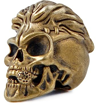 FLAMEDUKE EDC FD-035-Y Messer-Schlüsselband, Paracord-Perlen, handgegossener Kupfer-Totenkopf-Charm, für DIY-Paracord-Zubehör, Messer, Charms, Bartperlen für Herren