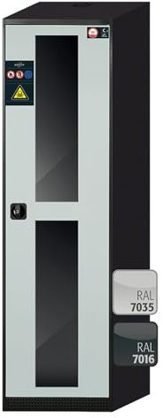 Asecos CS-Classic-G Chemikalienschrank mit Flügeltür, Festem Glasausschnitt Türanschlag Rechts und ZylinderschlossAnthrazitgrau/Lichtgrau, 545mm Breite, 520mm Tiefe, 1950mm Höhe