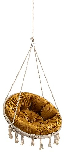 Velvet Kissen für Hängesessel, Sitzkissen für Stuhl, Hängekorb Sessel, Indoor Kissen, Waschbar Auflage, Rund, Swing, Schaukelkissen, Gelb, 92 cm