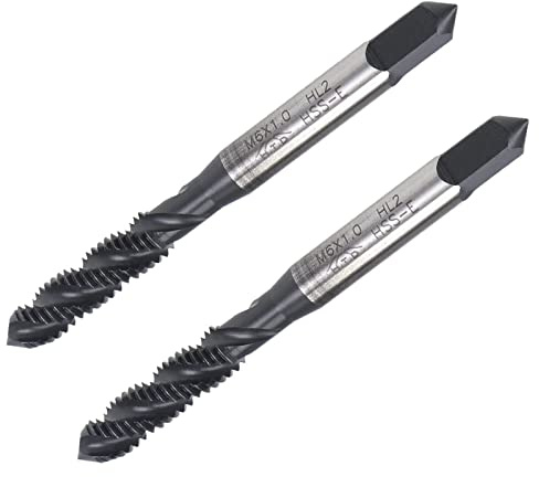 TOP-VIGOR M6 x 1mm Spiral Flute Thread Tap, Metric Machine Threading Tap with H2 Tolerance, HSS Nitriding Coated Thread Milling Tap (Round Shank with Square End) 2pcs