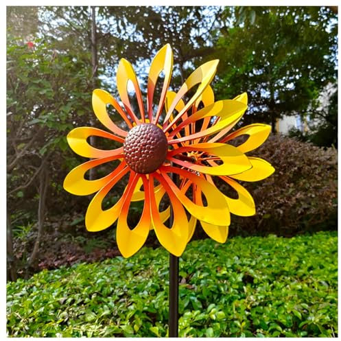 Girasol Viento Spinner, 174CM Veleta Decorativa con Diseño De Girasol Sunflower Windmill, La JardíN DecoracióN del Patio,Yellow