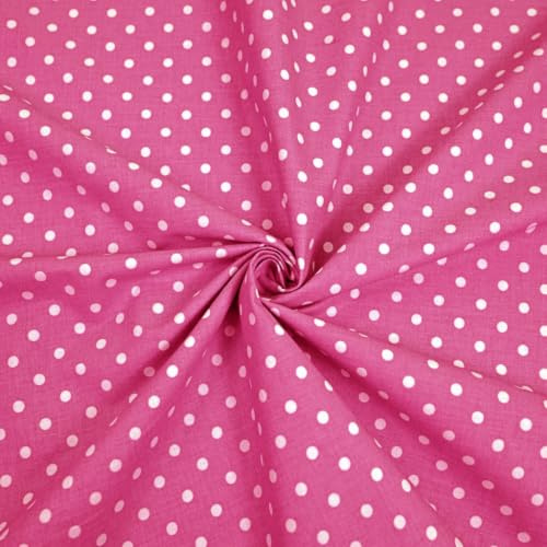 Textrend, tela de algodón, tela para coser, 100% algodón, motivo de lunares 4mm, tela textil 1x1,6m, tela por metro, patchwork (Blanco sobre fondo fucsia)