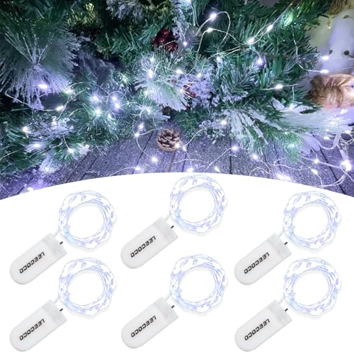 LEECOCO Lot de 6 guirlandes lumineuses de 2 m à 20 LED avec piles, pour Noël, décoration de mariage (6 pièces blanc froid)