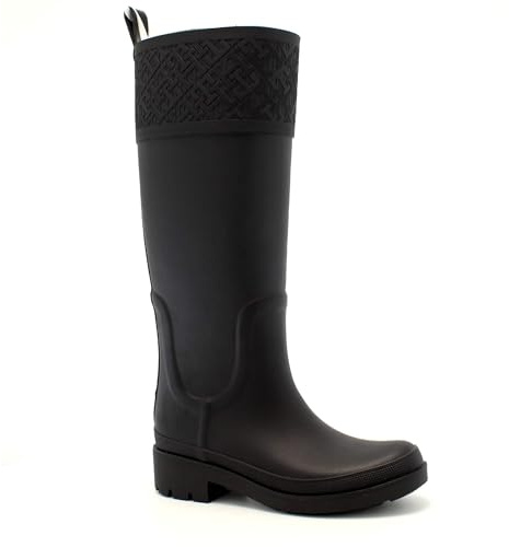 Tommy Hilfiger Botas de lluvia Mujer Rubber Long Boot impermeables, Negro (Black), 36