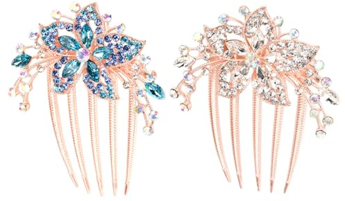 TNSRAY 2 Stück Braut Hochzeit Haarkamm Kristall Haarschmuck Strass Braut Haarteile für Frauen, Hochzeits-Haarkamm mit weißen Opal-Strasssteinen und Kristallen - Brautschmuck, Hochzeits-Haarschmuck