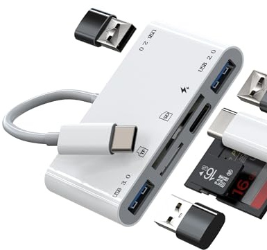 USB C Hub USB 3.0 TF SD lector de tarjetas cargador adaptador multipuerto (6 en 1) para Apple iPhone15 Pro Max para iPad Air Mini Macbook compatible con Samsung tipo C estación de acoplamiento micro