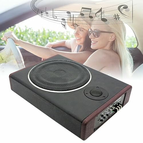 WEIGR Subwoofer attivo per auto, 600 W, autoradio ultra sottile, 12 V, subwoofer con amplificatore integrato, subwoofer audio per auto/camion, 135,8 x 102,4 x 26,8 mm, nero