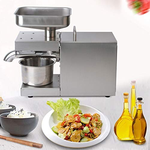 LUNICASHA Elektrische Ölpresse Maschine, Edelstahl Öl Expeller, Ölmühle aus Edelstahl für Walnüsse Erdnüsse Nüsse Sesam Mandel Kokosnuss, Kommerziell Kaltpresse Heißpresse, 5 kg/h, 600W