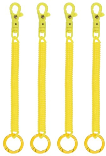 PATIKIL 4 Pcs Porte-Clés à Ressort Rétractable Cordons Porte-Clés Jaune | Anti-Perte Avec Mousqueton en Plastique pour Clés et Portefeuille