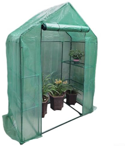 FUBESK Gewächshaus, Tomatengewächshaus, Gewächshaus Klein, Foliengewächshaus, Tomatenhaus Stabil, mit PVC Gitterfolie und Tür zum Aufrollen, 73 x 143 x 195 cm, Gemüse, Blumen, Garten(green)