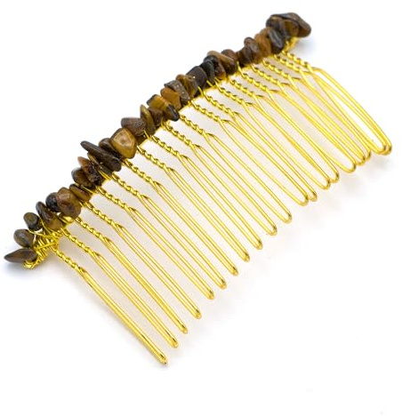 Goldener Haarkamm mit Naturstein – Elegantes Haaraccessoire für Damen, Dekorativer Kamm in Goldoptik, Stilvoller Haarschmuck für Alltag, Events, Hochzeit und besondere Anlässe – Ideal als Geschenkidee