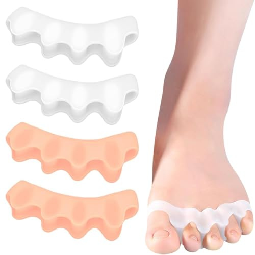 EIYVPRA 4 Stück Zehenspreizer Silikon, Hallux Valgus Korrektur, wiederholbare waschbare Gel-Toe Spacer, Zehentrenner für alle Zehen, Fußzehen Spreizer, Universalgröße für Damen und Herren(2 Farben)