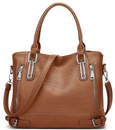 Long Keeper Leder Handtasche Damen - Tote Bag Shopper Tasche Kunstleder Handtasche Umhängetasche Groß Crossbody Damen Arbeitstasche Henkeltasche Schultertasche