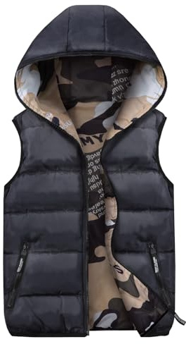 MOMBEBE COSLAND Boys Hooded Gilets Down, Kids Puffer Sleeveless Fall Winter Reversible Vest, Navy Blue, 8-9 Years