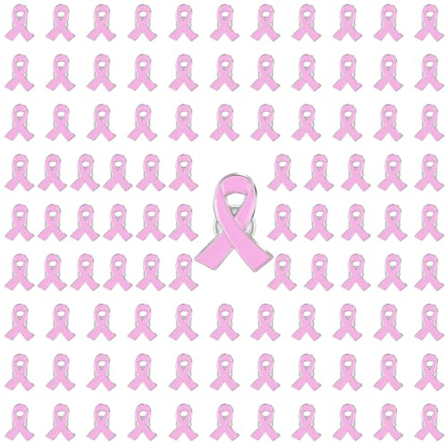 Octobre Rose Lot de 100 Broches, Ruban Rose de Sensibilisation Cancer du Sein Pin's Octobre Rose 2024 Accessoires Soutenir la Cause Survivante du Cancer du Sein Femmes Broche 6x4 cm