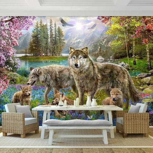 MIXUEXUNLU 3D Wall Mural Wallpaper red Peach Blossom Gray Wolf Animal Children Mural Children's Room Decoration