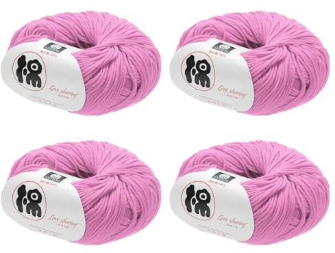 Rebower Cotton Yarn,100% Cotton Soft Knitting Yarn [for Hand DIY Bag Cushion Crocheting Knitting Projects Home Decor], -4 Skeins/4×218yards/4×4.54oz/Rose Pink