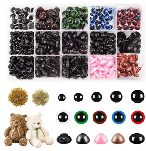 YqsIbth Plastic Safety Eyes and Noses, 560 Pcs Safety Eyes and Noses, Colourful Craft Doll Eyes Safety Eyes Animal Safety Eyes for Toys for Toys Making Knitted Plush(6-10mm)